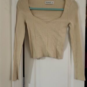 Cream Long Sleeve Ribbed Top